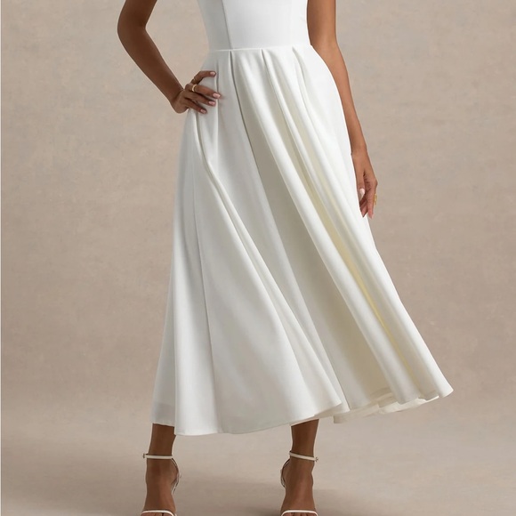 White Pleated A-Line Midi Dress for Brides
